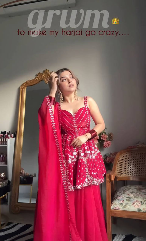 New Premium Sharara Pink SlitSuit Set