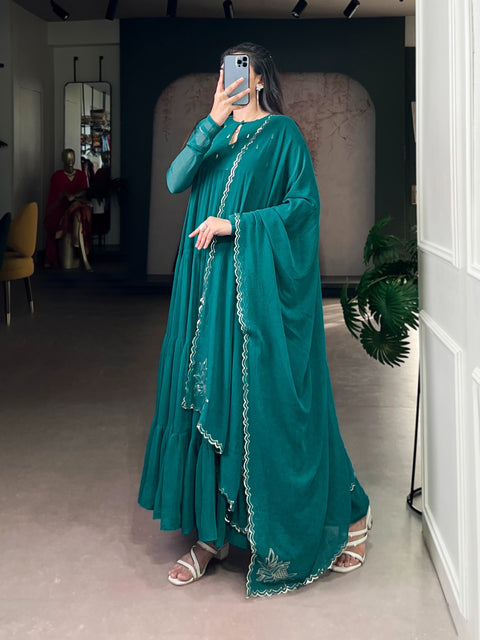 New premium marble fabric, with elegant foil workFlared Anarkali Dress