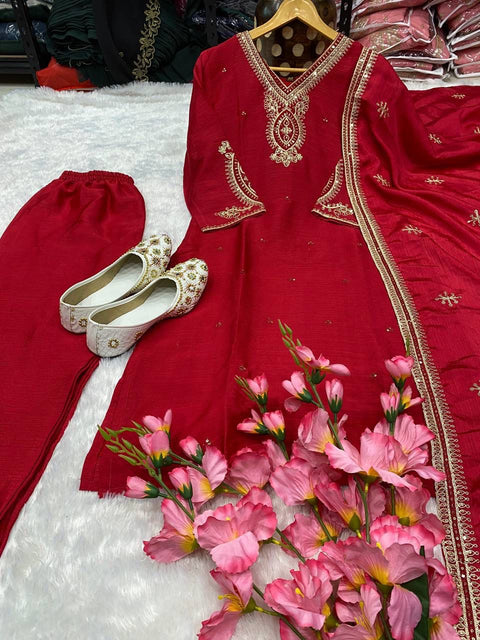 New Havy pure chinon With  embroidery coding dori work pair Suit Set