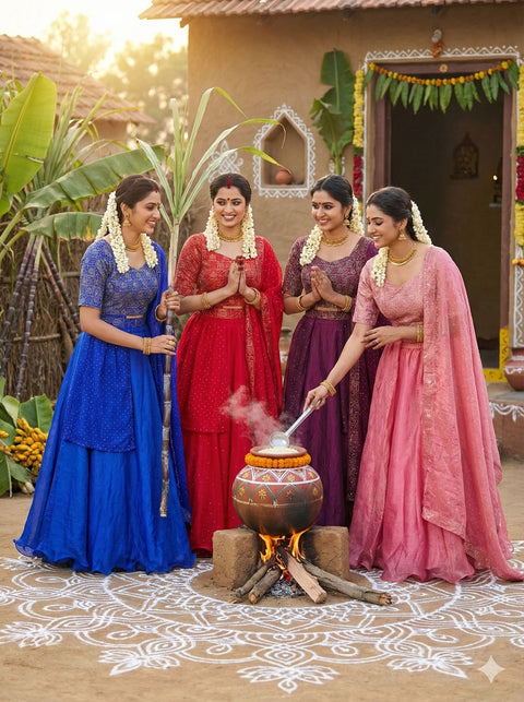 New Pongal Special Soft Space Silk Sequins Embroidery Lehenga choli