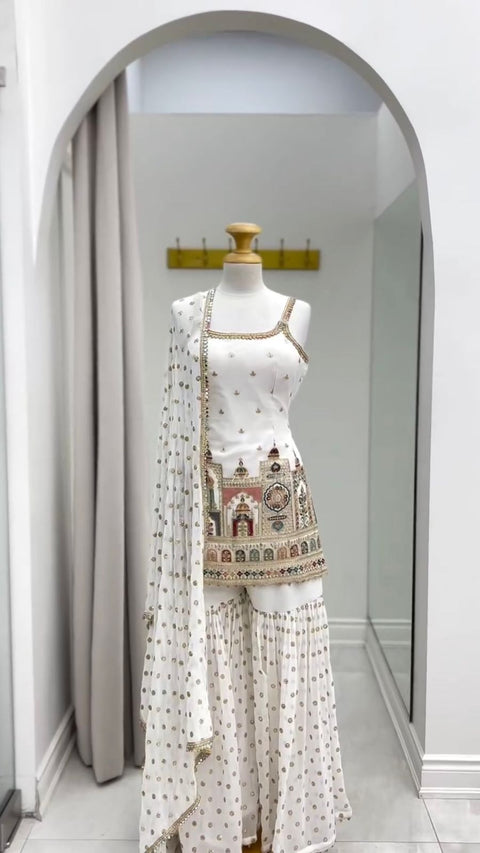 New beautiful Designer Suit on Foux Gorgette fabric With Inner and Thred & Sequnce work shara