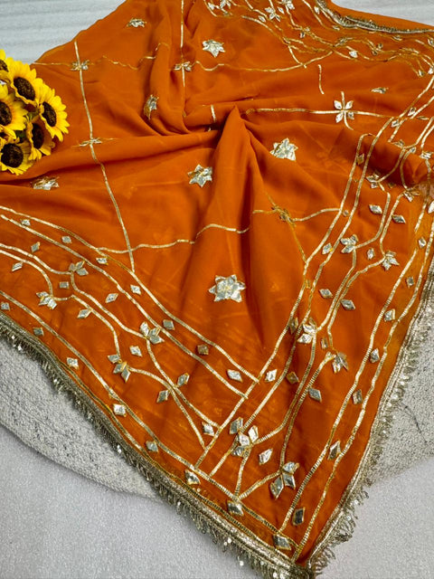 New pure chiffonJaipur Hand Dye Beautiful Gota Patti Work saree