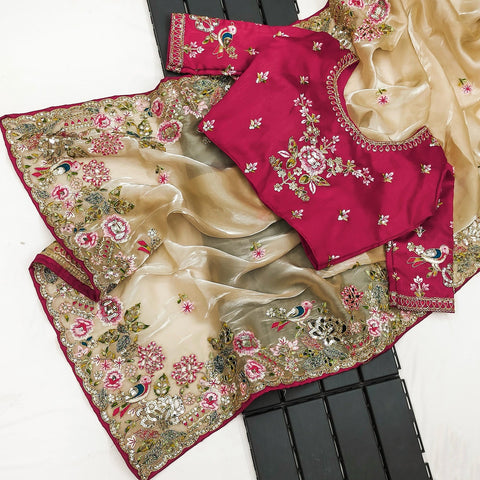 New LaunchingSoft Jimmy Chu Fabric With Multi Thread Embroidery Coding SequenceĐěsigner saree