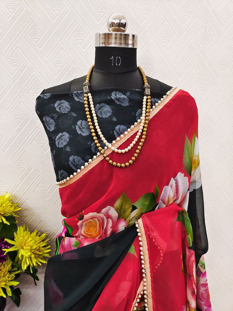 New Digital Print with pearl lace border saree