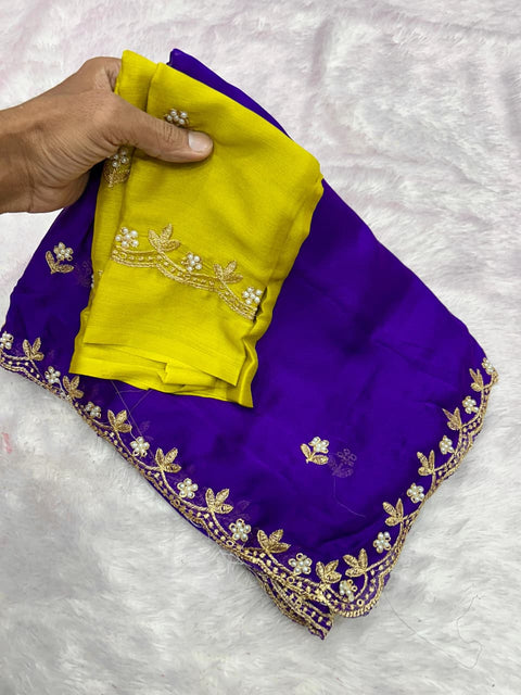 New Arrivals BestBeautiful Zari Embroidery Work With All Over Handwork With Cut Work Border Saree
