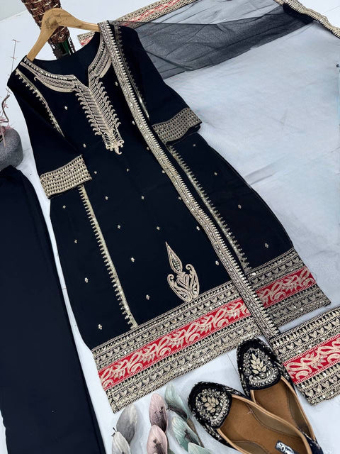 NEW DESIGNER PARTY WEAR HEAVY EMBROIDERY CODING SEQUENCE WORK 3 PIS SUIT SET