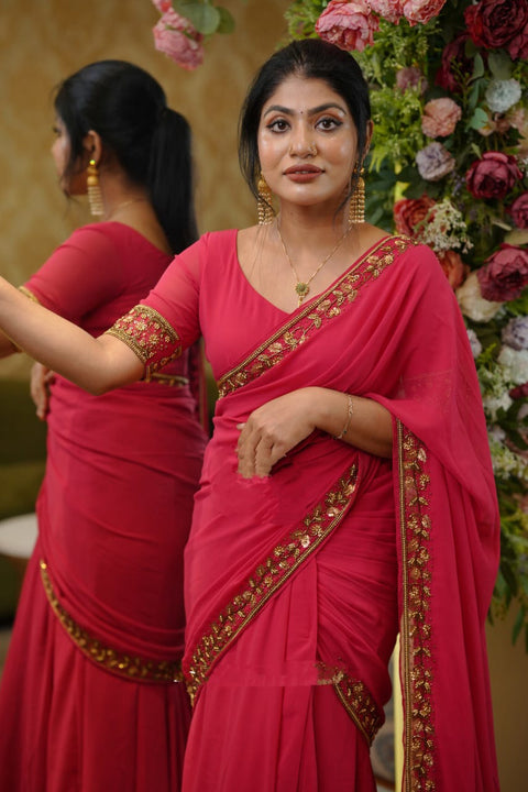 New Beautiful Super Hit Georgette Embroidery Gown Saree