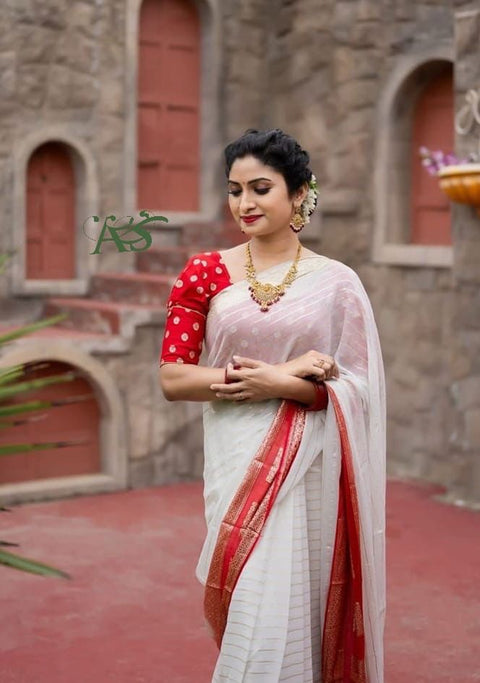 New Contrast Dola Banarasi Silk Blouse Viscose Georgette Saree