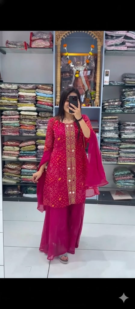 New Beautiful Purple And Pink Bandhani Printed Plazo set