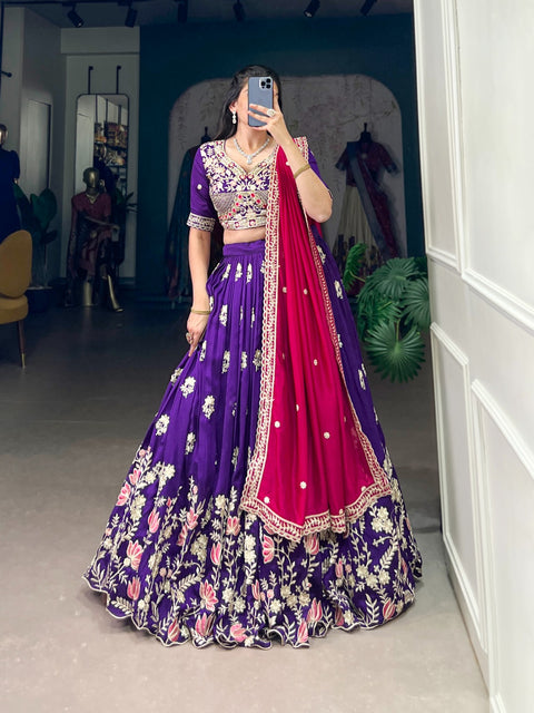 New Beautiful Sequins and Thread Vichitra Silk Lehenga Choli