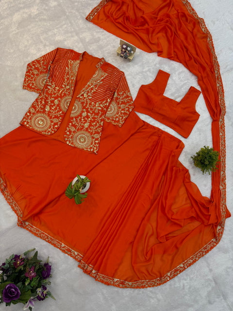 NEW SUPERHIT TRENDING READY TO WEAR SAREE WITH FULLY EMBROIDERED STYLIST BLOUSE & KOTI ON  RANGOLI FABRIC DRAPE SAREE