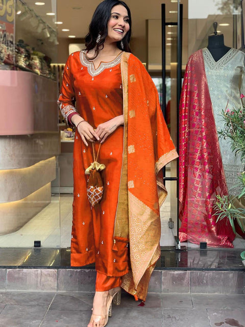 New Premium Embroidered WorkKurta Pent Dupatta Set