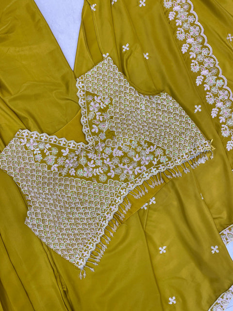 New beautiful WEDDING WEAR THREE PIECE BLOUSE,SKIRT AND SHRUGE WITH SEQUANCE EMBROIDERY WORK