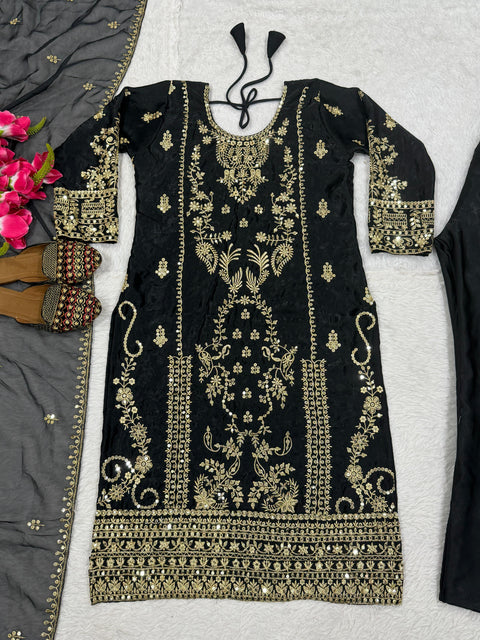 New Premium Korean Satin Silk With Sequence And Embroidery Work Dress