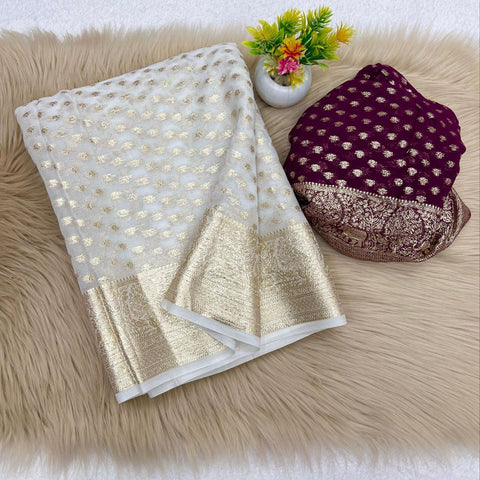 New Arrival Pure Viscose Georgette Saree With Fancy Zari & Fancy Jecquard Border & Fancy Viscose Jecquard  Blouse saree