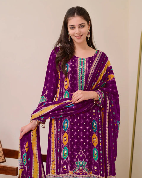 New DESIGNER WEAR JAYPURI TRENDING  TOP WITH PRINTED WORK WITH MIROR WORK WITH PLAZZO AND DUPATTA