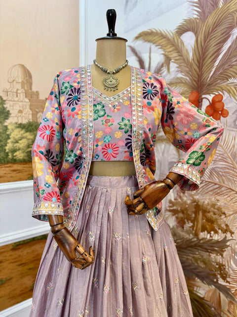 New PURE CHINON FABRIC & HEAVY EMBROIDERYEXCLUSIVE LEHENGA, BLOUSE & KOTI SET