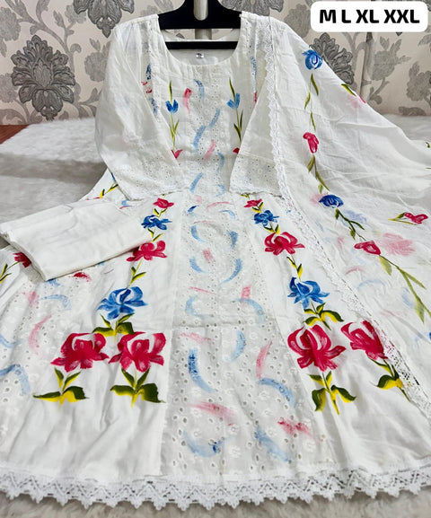 New Heavy premium chicken shifli cotton fabric Kurti with hand printed kurti and Pant