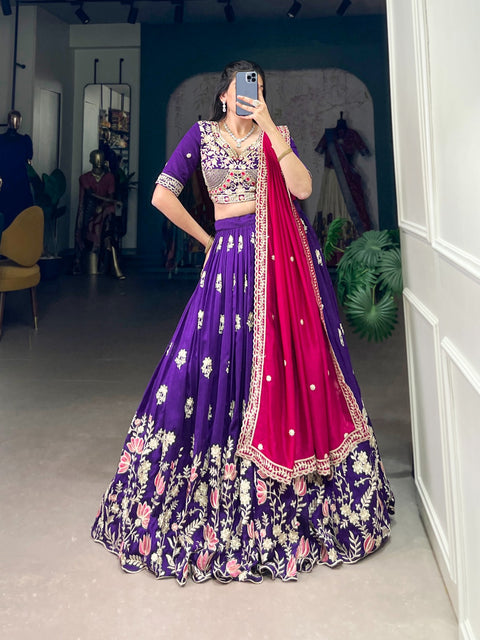 New Beautiful Sequins and Thread Vichitra Silk Lehenga Choli