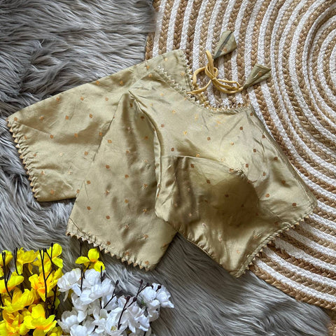 Trendy Readymade Blouse Soft Silk With Golden Butti