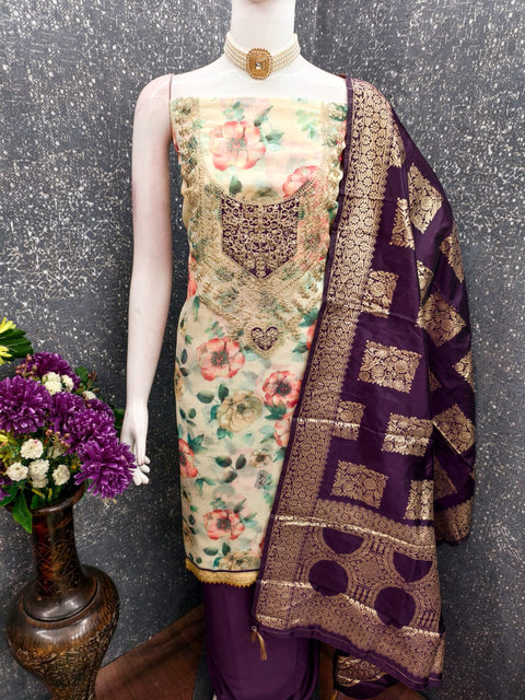 New modal chanderi print with coding work Exclusive Dress Material Suit