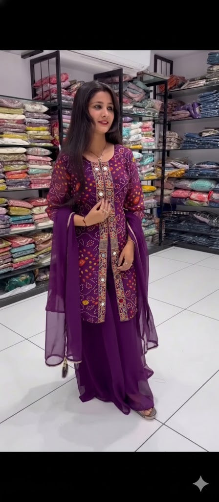 New Beautiful Purple And Pink Bandhani Printed Plazo set