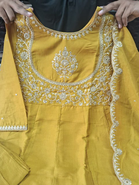 New Designer Embroidered Anarkali and Pant with Dupatta Set