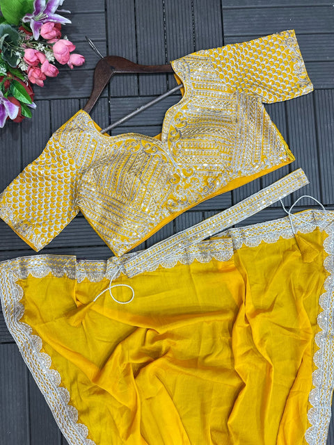 New Super Trending Embroidery cording work ready to wear saree with Embroidery Blouse