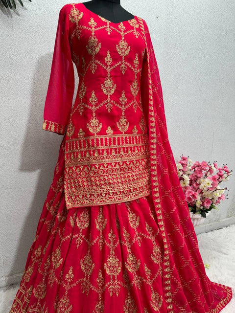 New DESIGNER WEAR HEAVY CHINE STITCH WORK TOP LEHENGAS WITH DUPATTA