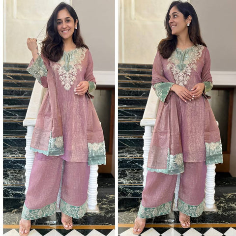 NEW DeSIGNER PARTY WEAR TOP AND PANT WITH FANCY DUPPATA AND EMBROIDERY WORK