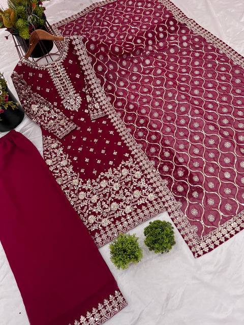 New Designer Party Wear Look Top-Plazzo and Dupatta With Heavy Embroidery Work