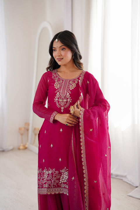 New Premium PURE SOFT CRUNCHY SILK FABRIC TOP,SHARARA WITH DUPATTA SET