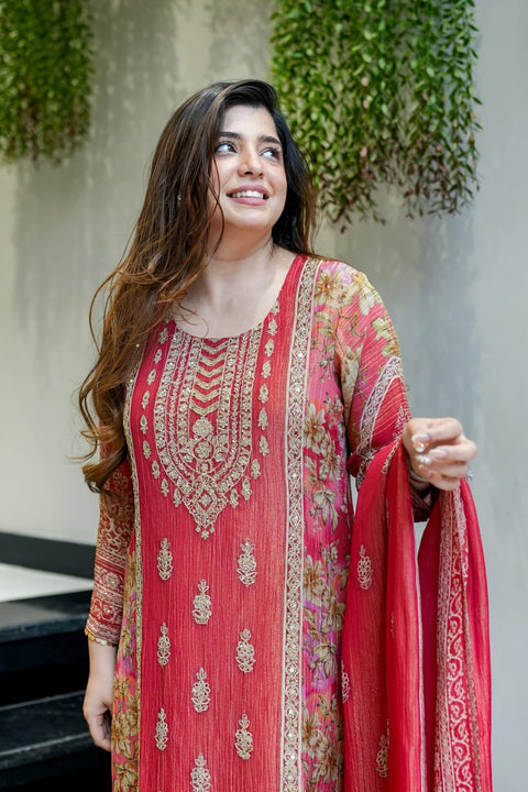 New Premium Chinon  3-piece ready-made kurti set
