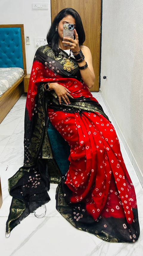 New Bandhani Art Silk With Zari Waving Saree