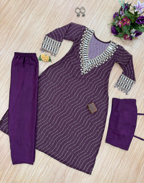 NEW SUPERHIT TRENDING KURTI, PENT & BLOUSE ON CHINON FABRIC WITH DIGITAL PRINT AND REAL MIRROR HAND WORK