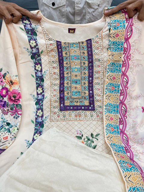 New Premium digital prints and hand embroidery and hand worksSilks Suit
