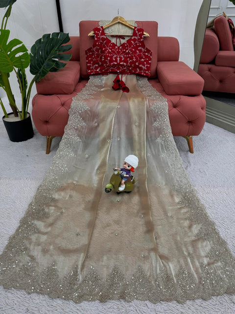 New Pure soft zimmy choo silk sarees with amazing Multy  sequence work Designer Saree