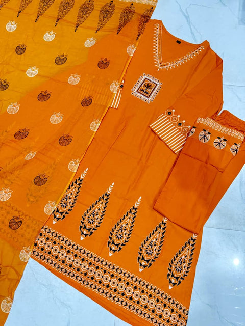 New Pure Cotton discharge print kurti with pant and mulmul printed dupatta