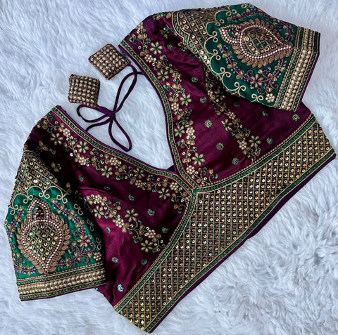 New Beautiful Copper Jari With 4 Sequence Heavy Embroidery Work Blouse