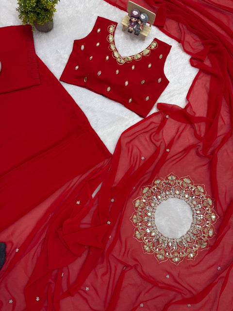 New EXCLUSIVE 2 STYLES HAND WORKED, DRAPE SAREE ON FAUX GEORGETTE FABRIC WITH STITCHED BLOUSE