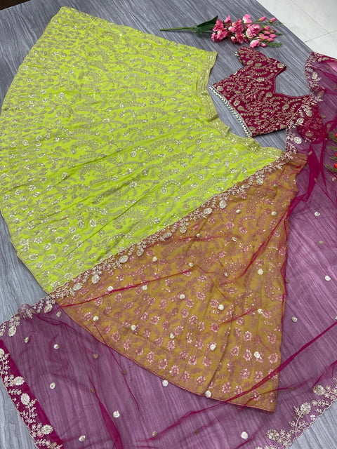 New Premium Georgette Embellished With Beautiful Shimmer Dori  Work , Heavy Sequins Work Lehenga