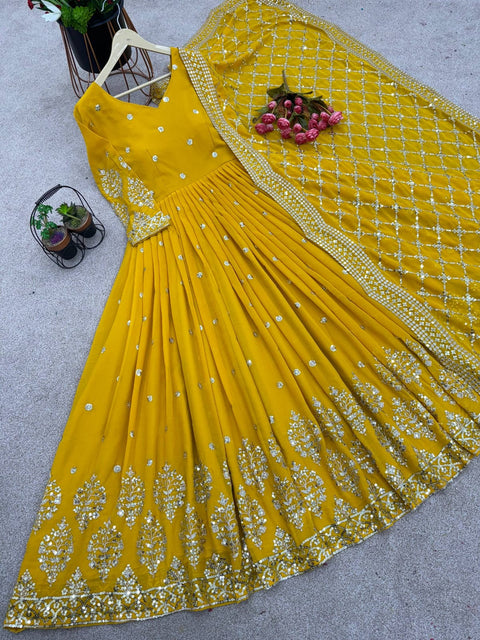 New Beautiful Elegant Embroidered Sequence Designer Anarkali Gown
