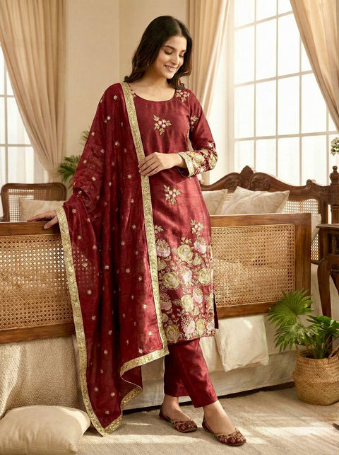 New Designer Collection In Pure Heavy  Organza poly silk With Heavy Embroidery Sequence Work Top-Bottom And Dupatta Set