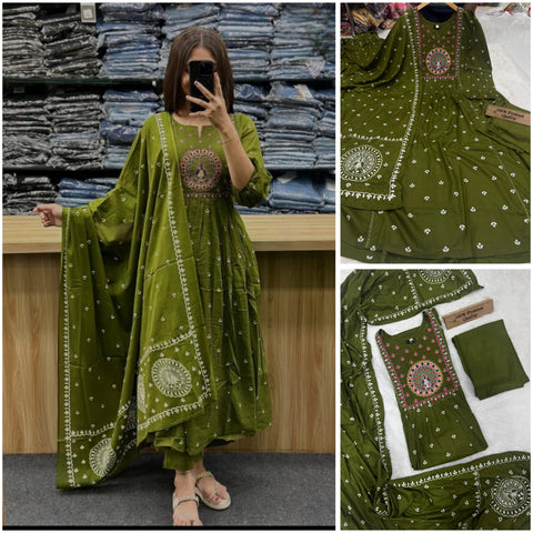 New Pure Printed Rayon cotton with Embroidery work in neck and Sleeves and beautiful Nayraa cut