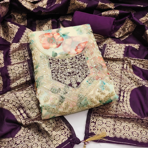 New modal chanderi print with coding work Exclusive Dress Material Suit