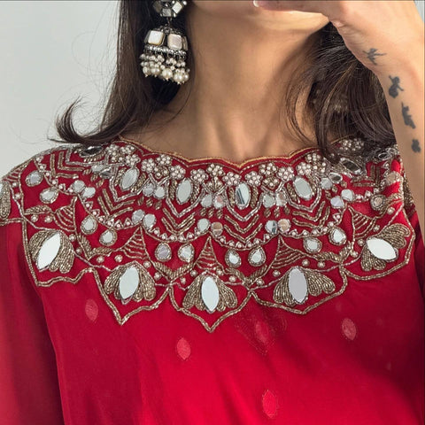 New EXCLUSIVE 2 STYLES HAND WORKED, DRAPE SAREE ON FAUX GEORGETTE FABRIC WITH STITCHED BLOUSE