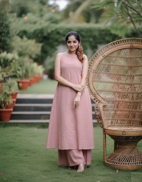 New Peach soft Cotton Solid Kurta Palazzo set
