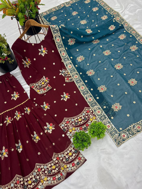 New Designer Party Wear Look Top-sarara and Dupatta With Heavy Embroidery Work