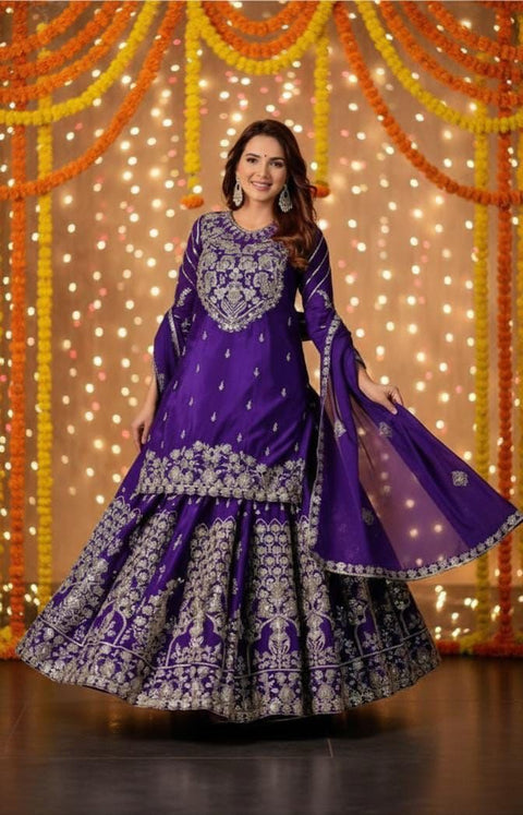 New Premium chinon Silk thread with Sequnce with Fourside lace broder  Dress