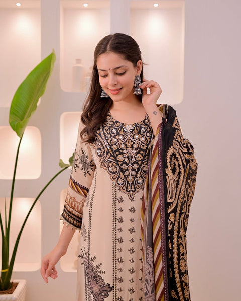New Arrival Premium Pakistani Maslin Suit with Real Mirror Work